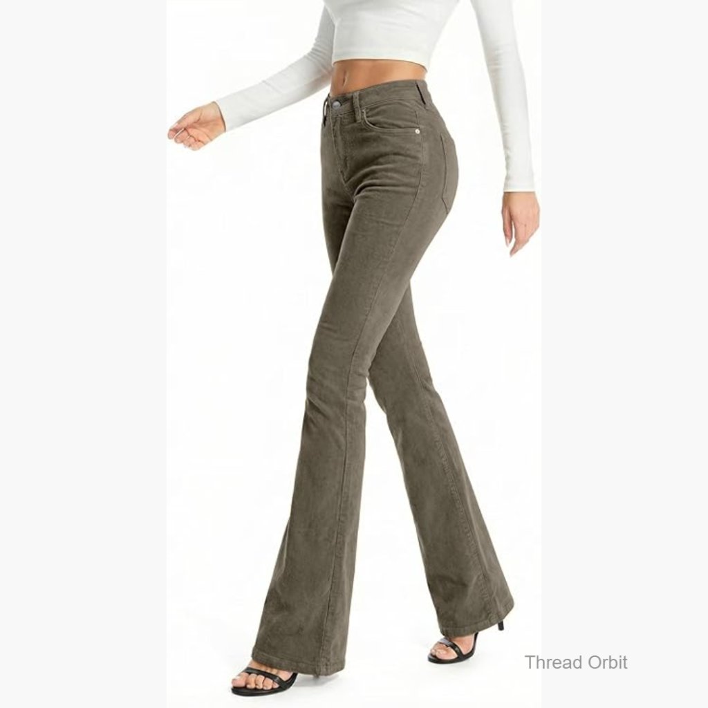 Super Stretch Corduroy Boot Cut Pants With 5 Pockets, Mid Rise
